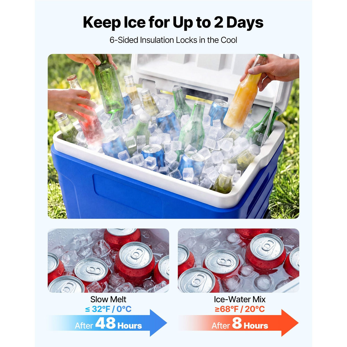 Hard Cooler, 45QT Portable Rolling Cooler with Wheels, Leak-Resistant Coolbox Keeps Contents Cool for 48 Hours, Ice Retention Insulated Chests, Ultra-Light for Outdoor Picnics, Grill, Camping