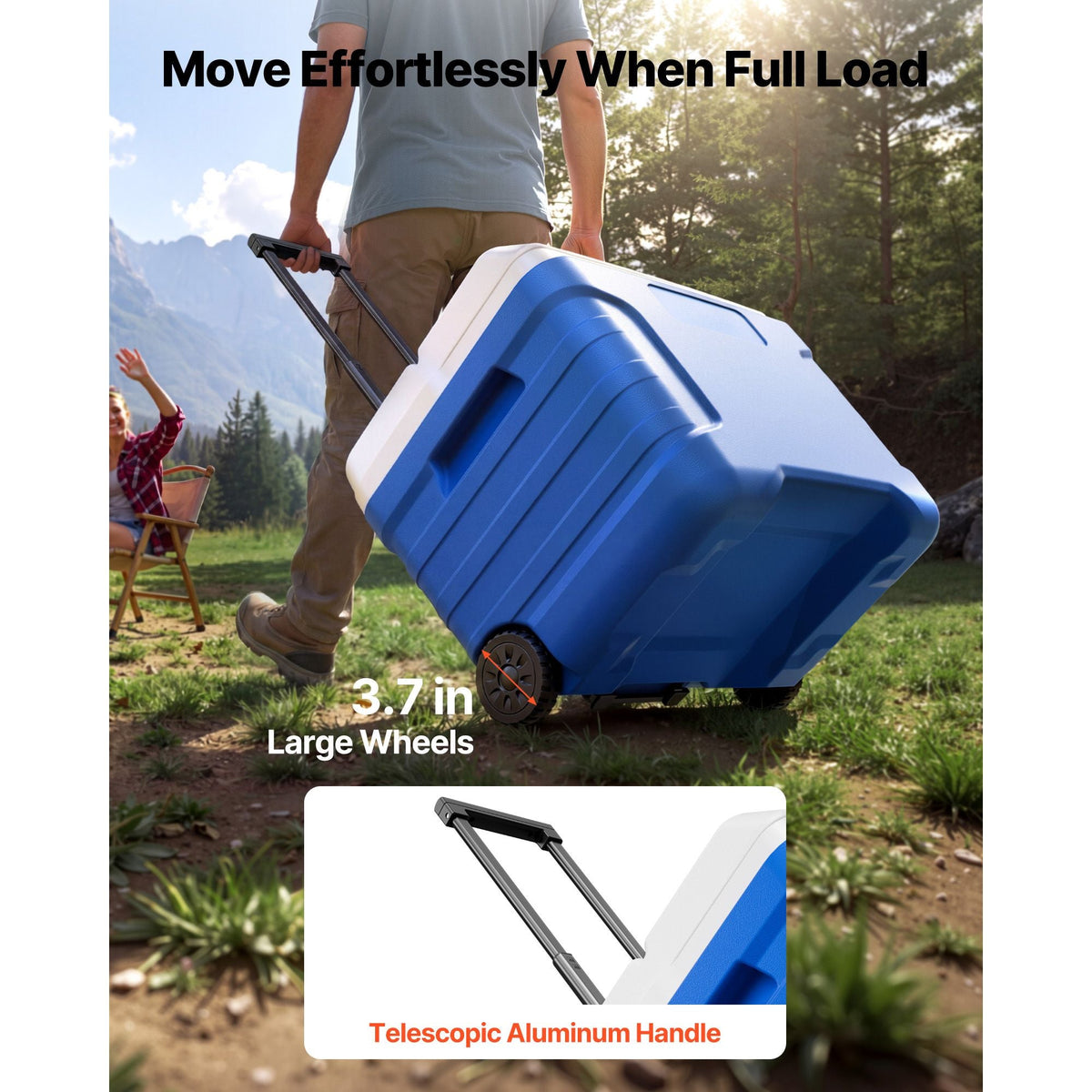Hard Cooler, 45QT Portable Rolling Cooler with Wheels, Leak-Resistant Coolbox Keeps Contents Cool for 48 Hours, Ice Retention Insulated Chests, Ultra-Light for Outdoor Picnics, Grill, Camping