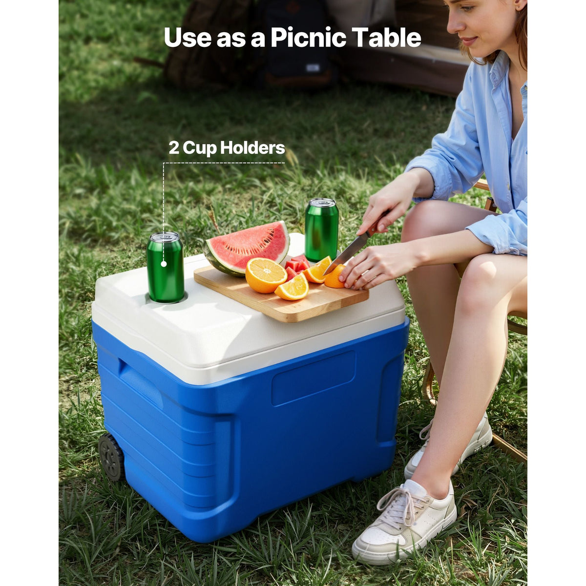 Hard Cooler, 45QT Portable Rolling Cooler with Wheels, Leak-Resistant Coolbox Keeps Contents Cool for 48 Hours, Ice Retention Insulated Chests, Ultra-Light for Outdoor Picnics, Grill, Camping