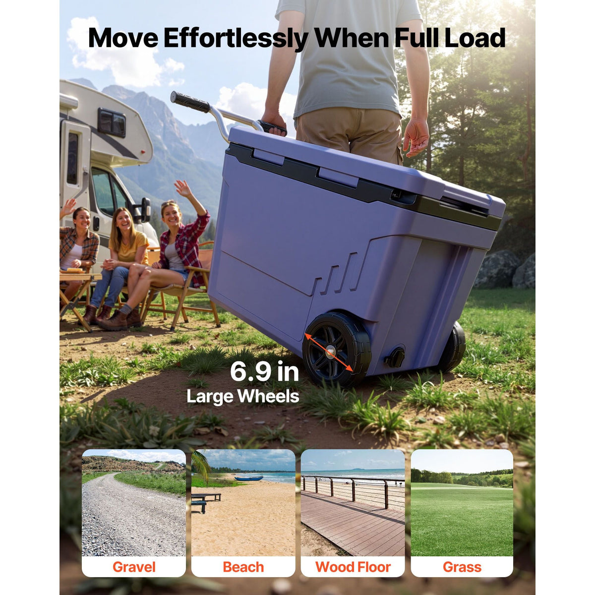 Hard Cooler, 45QT Portable Rolling Cooler with Wheels, Leak-Resistant Coolbox Keeps Contents Cool for 48 Hours, Ice Retention Insulated Chests, Ultra-Light for Outdoor Picnics, Grill, Camping