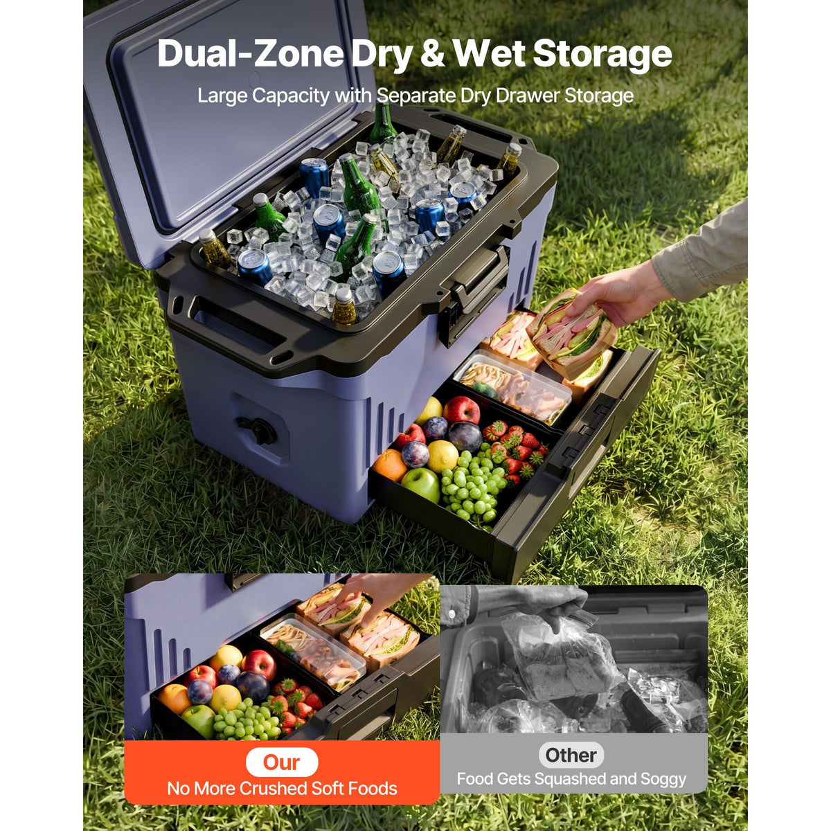 Hard Cooler, 50QT Portable Cooler, Leak-Resistant Coolbox Keeps Contents Cool for 48 Hours, Insulated Chests with Ice Retention and Heavy-Duty Handle, Ultra-Light for Camping, Concerts, Sports
