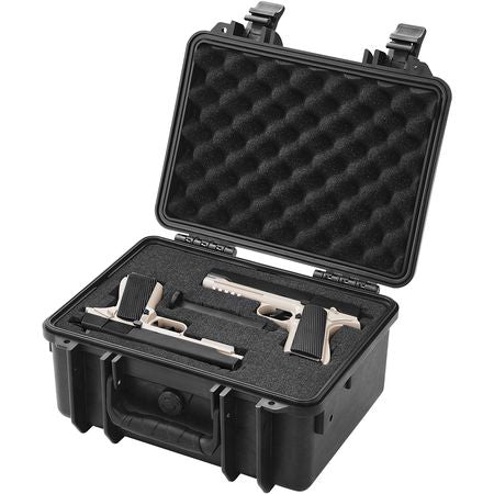 Hard Pistol Cases with Pre-cut PU Foam, Waterproof & Dustproof Hard Gun Case for 2 Pistol, 14.1×11.5×7.6 in Lockable Pistol Case, Black