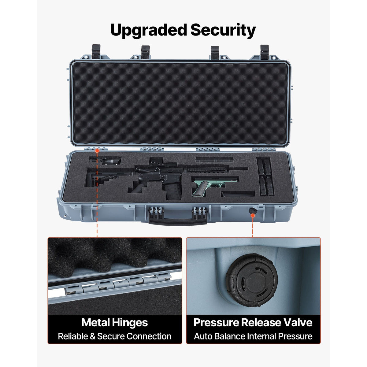 Hard Rifle Case, Lockable Rifle Case with 4 Layers Pre-cut Foams, 36 in Gun Storage with Wheels, IP67 Waterproof & Dustproof Pistol Storage Cases for Rifles, Shotguns, Airsoft Guns, Grey