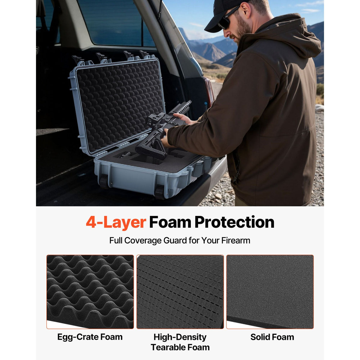 Hard Rifle Case, Lockable Rifle Case with 4 Layers Pre-cut Foams, 36 in Gun Storage with Wheels, IP67 Waterproof & Dustproof Pistol Storage Cases for Rifles, Shotguns, Airsoft Guns, Grey