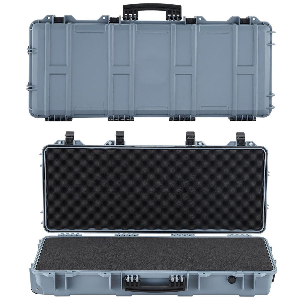 Hard Rifle Case, Lockable Rifle Case with 4 Layers Pre-cut Foams, 36 in Gun Storage with Wheels, IP67 Waterproof & Dustproof Pistol Storage Cases for Rifles, Shotguns, Airsoft Guns, Grey