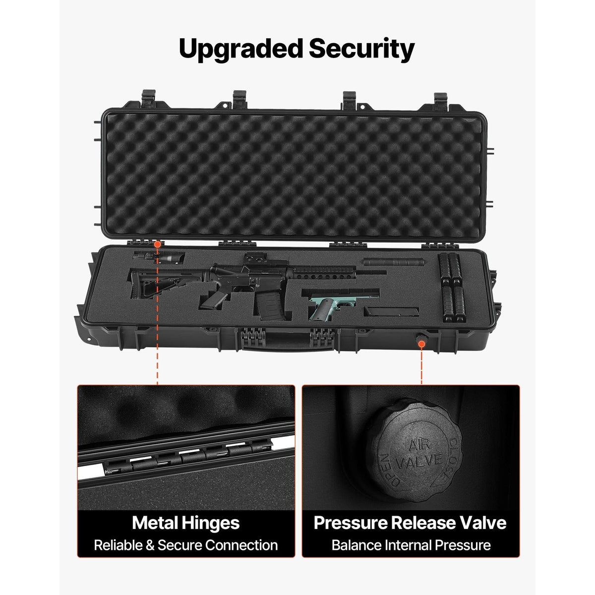 Hard Rifle Case, Lockable Rifle Case with Pre-cut Foams, 40 in Gun Storage with Wheels, IP67 Waterproof & Dustproof Movable Large Pistol Storage for Rifles, Shotguns, Airsoft Guns, Black