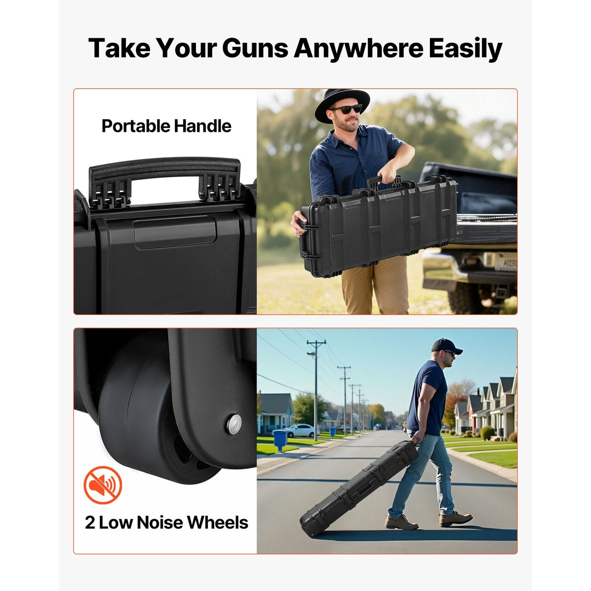 Hard Rifle Case, Lockable Rifle Case with Pre-cut Foams, 40 in Gun Storage with Wheels, IP67 Waterproof & Dustproof Movable Large Pistol Storage for Rifles, Shotguns, Airsoft Guns, Black