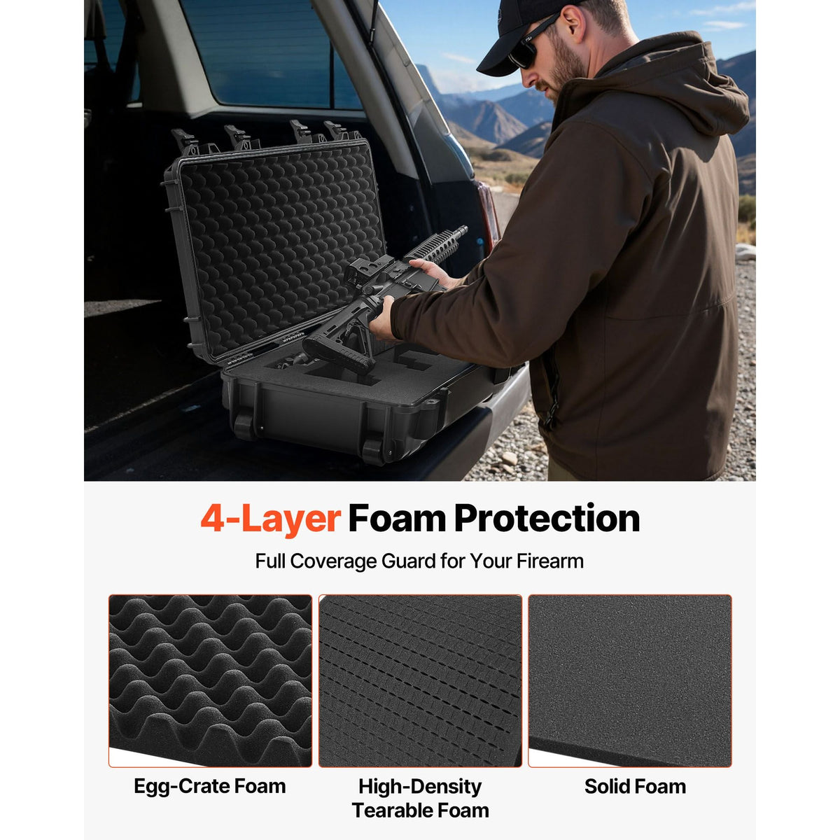 Hard Rifle Case, Lockable Rifle Case with Pre-cut Foams, 40 in Gun Storage with Wheels, IP67 Waterproof & Dustproof Movable Large Pistol Storage for Rifles, Shotguns, Airsoft Guns, Black