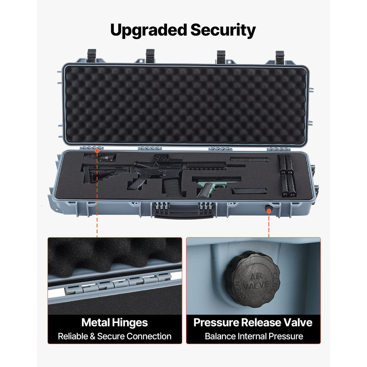 Hard Rifle Case, Lockable Rifle Case with Pre-cut Foams, 40 in Gun Storage with Wheels, IP67 Waterproof & Dustproof Movable Large Pistol Storage for Rifles, Shotguns, Airsoft Guns, Grey