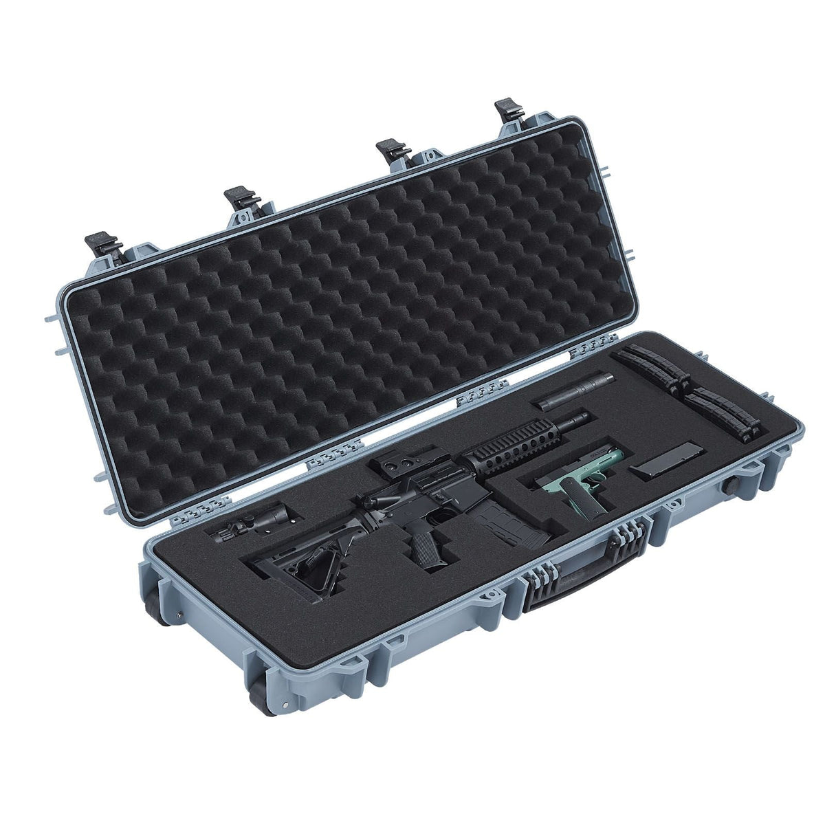 Hard Rifle Case, Lockable Rifle Case with Pre-cut Foams, 40 in Gun Storage with Wheels, IP67 Waterproof & Dustproof Movable Large Pistol Storage for Rifles, Shotguns, Airsoft Guns, Grey