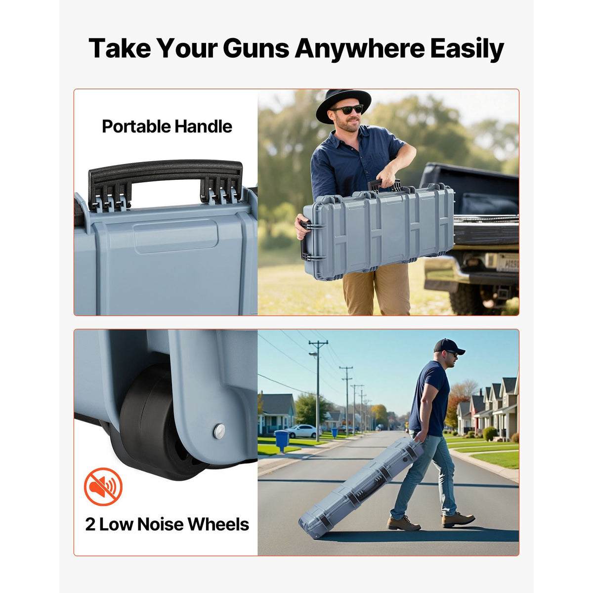 Hard Rifle Case, Lockable Rifle Case with Pre-cut Foams, 40 in Gun Storage with Wheels, IP67 Waterproof & Dustproof Movable Large Pistol Storage for Rifles, Shotguns, Airsoft Guns, Grey