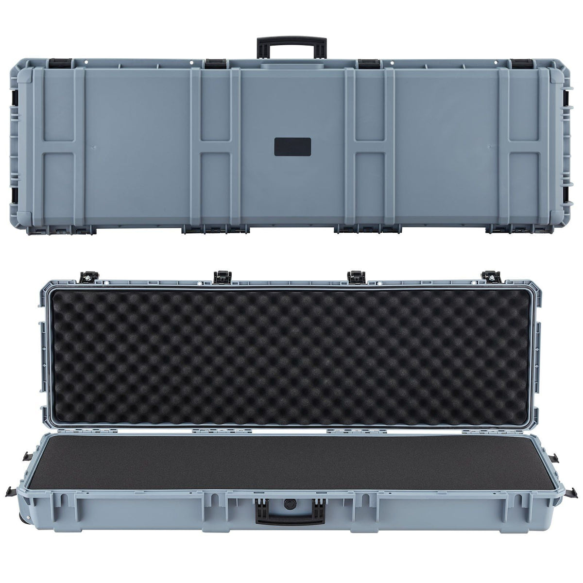 Hard Rifle Case, Lockable Rifle Case with Pre-cut Foams, 52 in Gun Storage with Wheels, Heavy Duty IP67 Waterproof & Dustproof Pistol Storage Cases for Rifles, Shotguns, Airsoft Guns, Grey