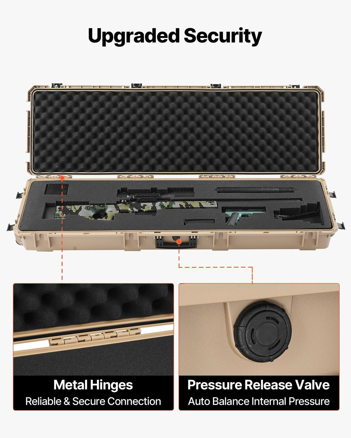Hard Rifle Case, Lockable Rifle Case with Pre-cut Foams, 52 in Gun Storage with Wheels, Heavy Duty IP67 Waterproof & Dustproof Pistol Storage Cases for Rifles, Shotguns, Airsoft Guns, Khaki