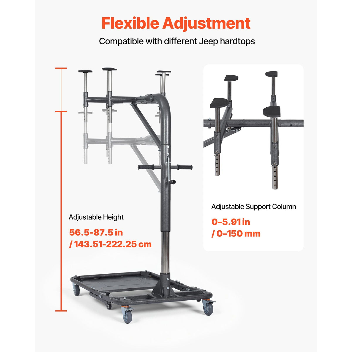 Hard Top Remover Lift, 220 lbs, Foldable Jeep Hardtop Removal and Storage System, Easy One-Person Operation, Adjustable Height, for Jeep Wrangler YJ, TJ, JK, JL, 4XE, Ford Bronco 4 Door & 6 Gen+