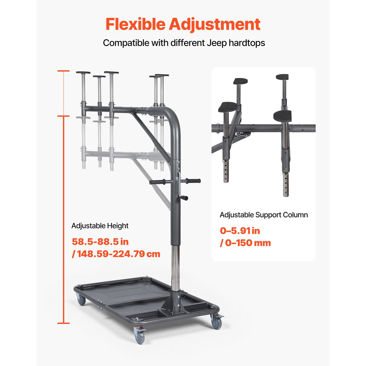 Hard Top Remover Lift, 220 lbs, Jeep Hardtop Removal and Storage System, Quick & Easy One-Person Operation, Adjustable Height, for Jeep Wrangler YJ, TJ, JK, JL, 4XE, Ford Bronco 4 Door & 6 Gen+