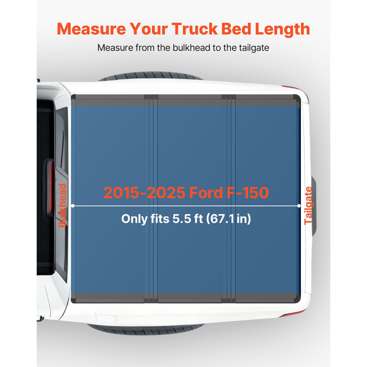 Hard Tri-Fold Truck Bed Tonneau Cover, Compatible with 2015-2025 Ford F150 5.5 ft (67.1 in) Bed, Waterproof Folding Truck Tonneau Cover with Heavy-Duty Fiberglass and Aluminum Alloy Support Bar
