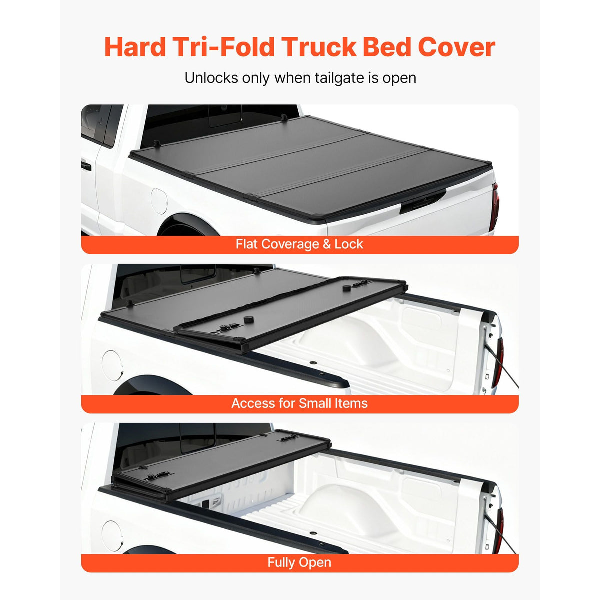 Hard Tri-Fold Truck Bed Tonneau Cover, Compatible with 2015-2025 Ford F150 5.5 ft (67.1 in) Bed, Waterproof Folding Truck Tonneau Cover with Heavy-Duty Fiberglass and Aluminum Alloy Support Bar