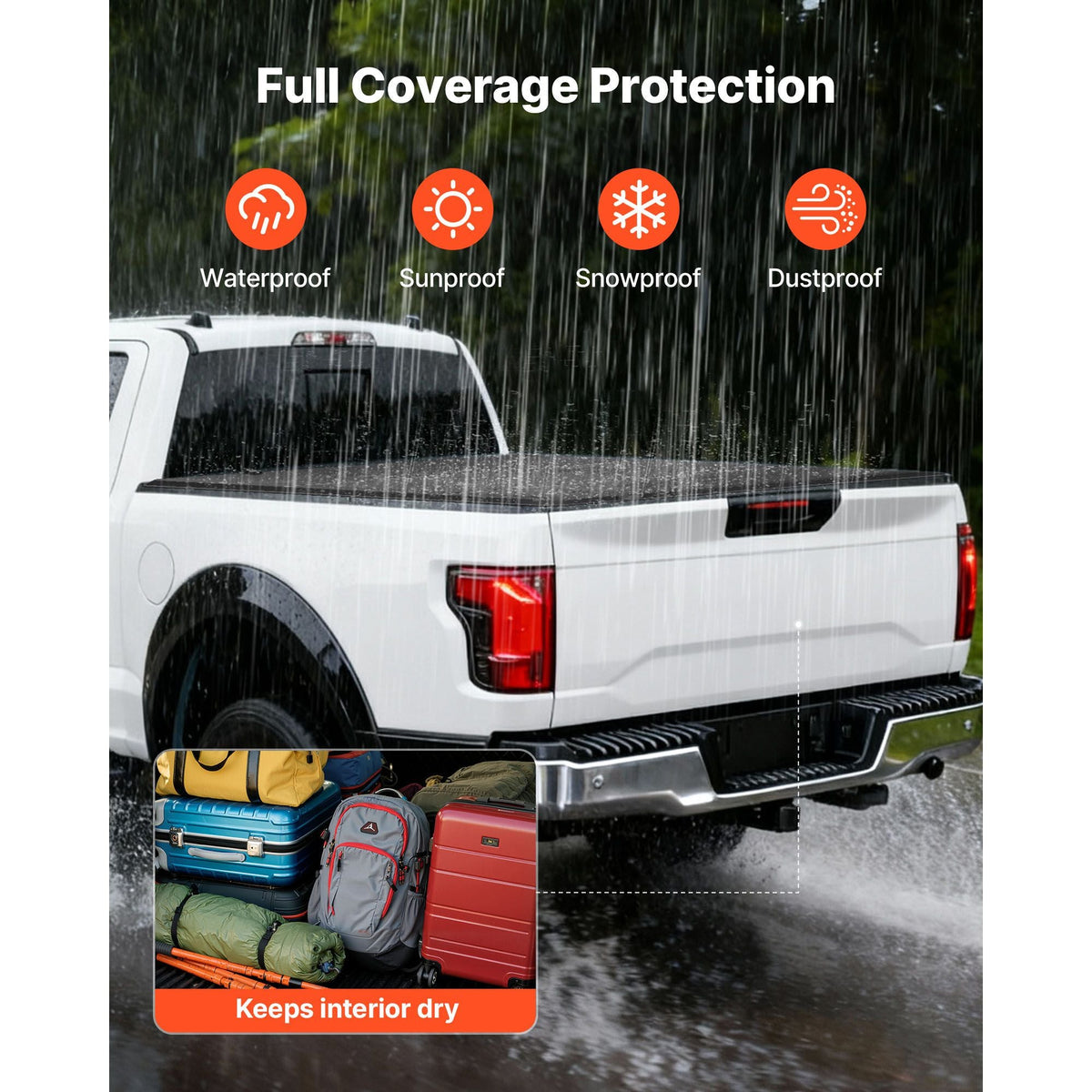 Hard Tri-Fold Truck Bed Tonneau Cover, Compatible with 2015-2025 Ford F150 5.5 ft (67.1 in) Bed, Waterproof Folding Truck Tonneau Cover with Heavy-Duty Fiberglass and Aluminum Alloy Support Bar