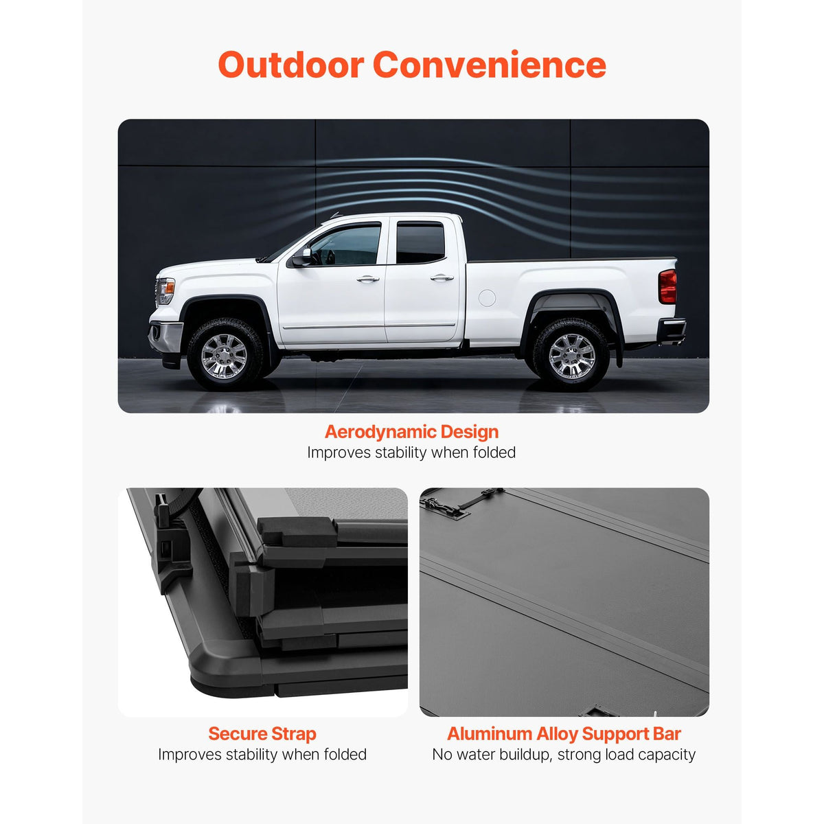 Hard Tri-Fold Truck Bed Tonneau Cover, Compatible with 2015-2025 Ford F150 5.5 ft (67.1 in) Bed, Waterproof Folding Truck Tonneau Cover with Heavy-Duty Fiberglass and Aluminum Alloy Support Bar