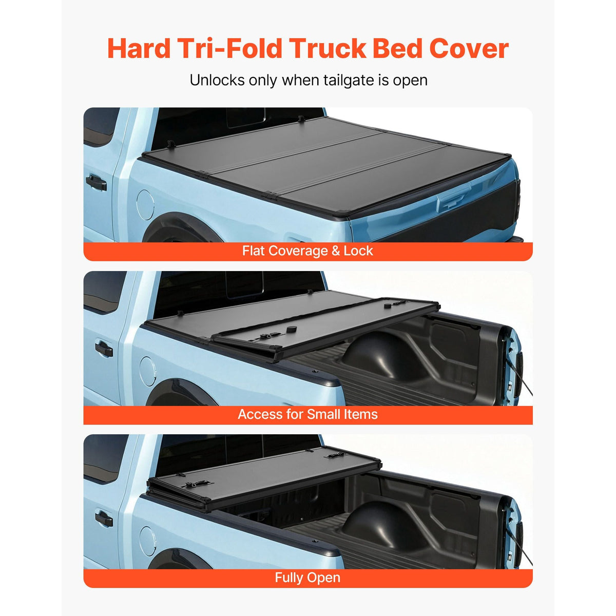 Hard Tri-Fold Truck Bed Tonneau Cover, Compatible with 2016-2025 Toyota Tacoma with OE Track System (Not Fit Roll Bar) 5 ft (60.5 in) Bed, Waterproof Fiberglass Hard Folding Truck Tonneau Cover