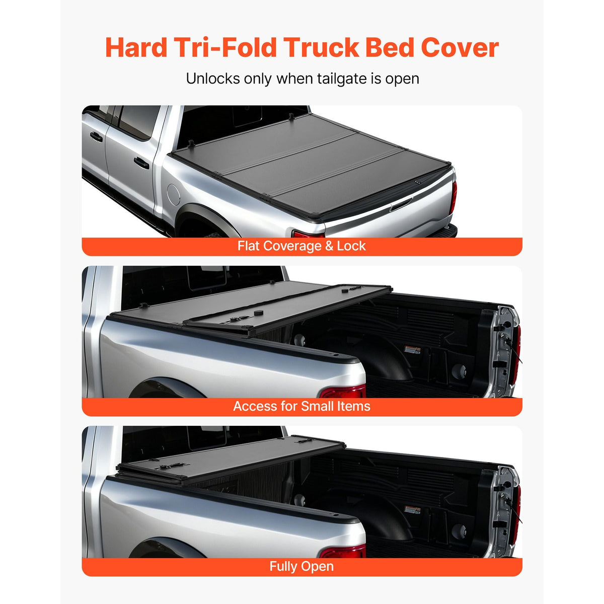 Hard Tri-Fold Truck Bed Tonneau Cover, Compatible with 2019-2024 Dodge Ram 1500 (Incl. Classic & New) 6.4 ft (76.3 in) Bed Without Rambox (Not Fit Split Tailgate), Waterproof Folding Truck Cover