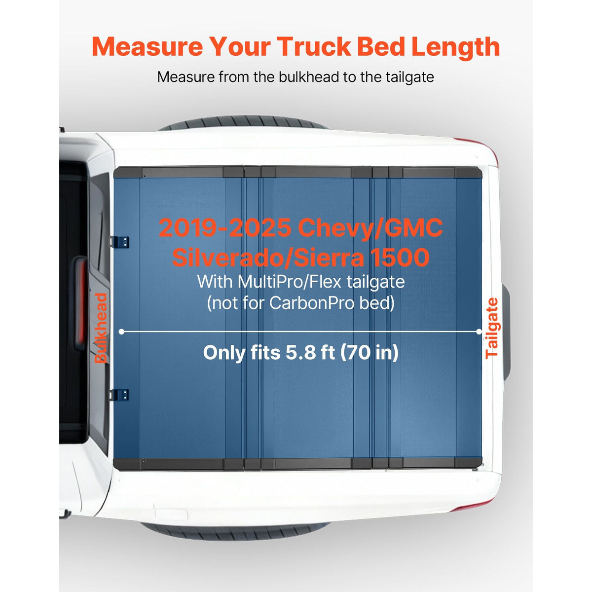 Hard Tri-Fold Truck Bed Tonneau Cover, Compatible with 2019-2025 Chevy/GMC Silverado/Sierra 1500 5.8 ft (70 in) Bed with MultiPro/Flex Tailgate (Not Fit CarbonPro), Waterproof Low-Profile Cover
