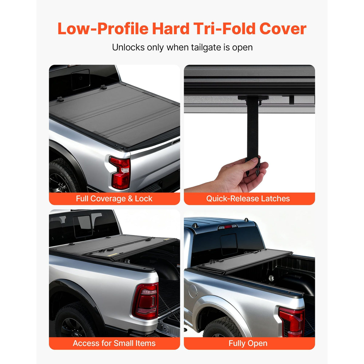 Hard Tri-Fold Truck Bed Tonneau Cover, Compatible with 2019-2025 Dodge Ram 1500 5.6 ft (67.4 in) Bed, Waterproof Low-Profile Hard Folding Truck Tonneau Cover with Aluminum Alloy Support Bar