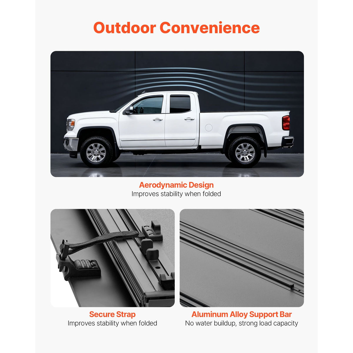 Hard Tri-Fold Truck Bed Tonneau Cover, Compatible with 2021-2025 Ford F-150 (Incl. Raptor/Lightning) 5.5 ft (67.1 in) Bed, Waterproof Low-Profile Folding Cover with Aluminum Alloy Support Bar