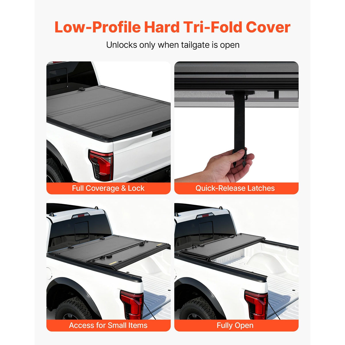 Hard Tri-Fold Truck Bed Tonneau Cover, Compatible with 2021-2025 Ford F-150 (Incl. Raptor/Lightning) 5.5 ft (67.1 in) Bed, Waterproof Low-Profile Folding Cover with Aluminum Alloy Support Bar
