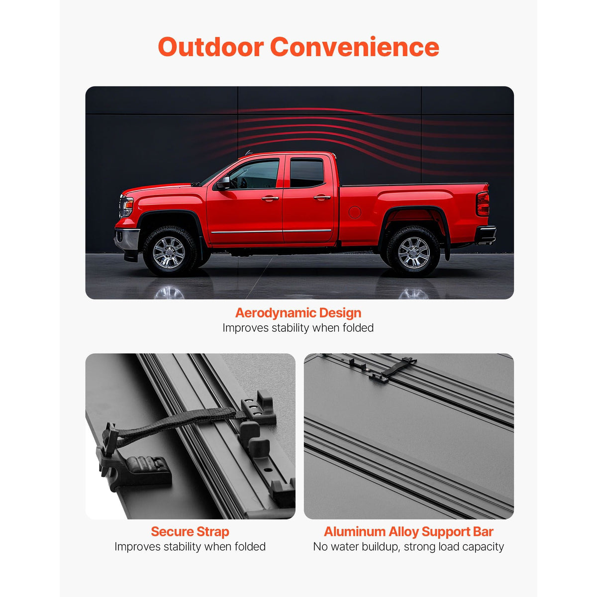 Hard Tri-Fold Truck Bed Tonneau Cover, Compatible with 2022-2025 Ford Maverick 4.5 ft (54.4 in) Bed, Heavy-Duty Waterproof Low-Profile Hard Folding Truck Cover with Aluminum Alloy Support Bar