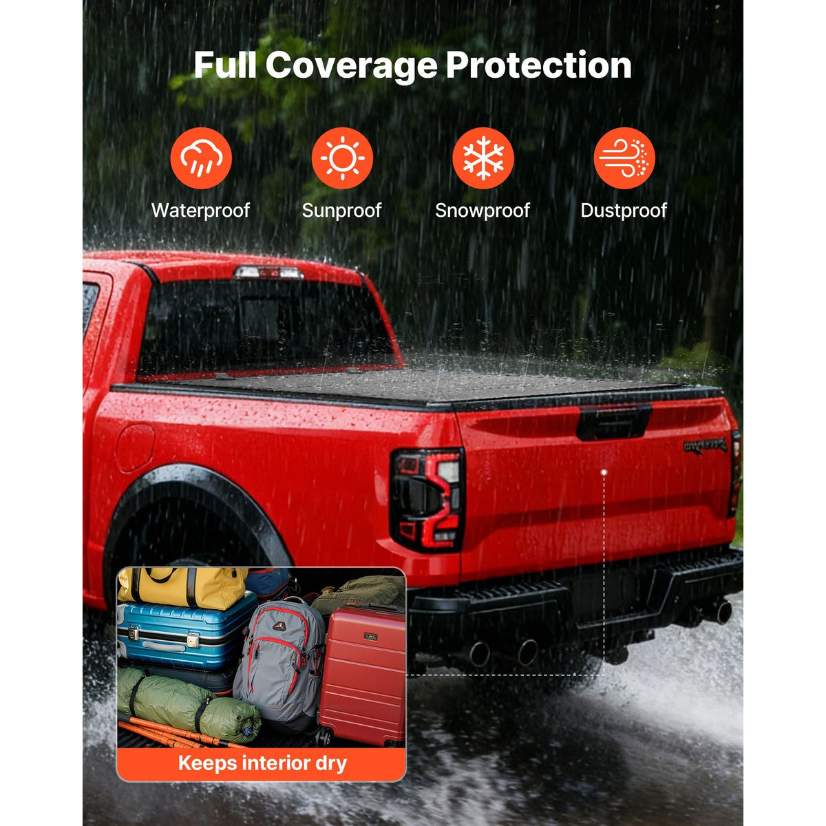 Hard Tri-Fold Truck Bed Tonneau Cover, Compatible with 2022-2025 Ford Maverick 4.5 ft (54.4 in) Bed, Heavy-Duty Waterproof Low-Profile Hard Folding Truck Cover with Aluminum Alloy Support Bar