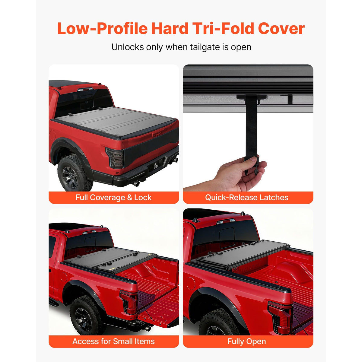 Hard Tri-Fold Truck Bed Tonneau Cover, Compatible with 2022-2025 Ford Maverick 4.5 ft (54.4 in) Bed, Heavy-Duty Waterproof Low-Profile Hard Folding Truck Cover with Aluminum Alloy Support Bar