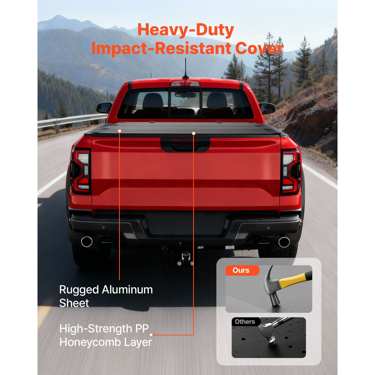 Hard Tri-Fold Truck Bed Tonneau Cover, Compatible with 2022-2025 Ford Maverick 4.5 ft (54.4 in) Bed, Heavy-Duty Waterproof Low-Profile Hard Folding Truck Cover with Aluminum Alloy Support Bar