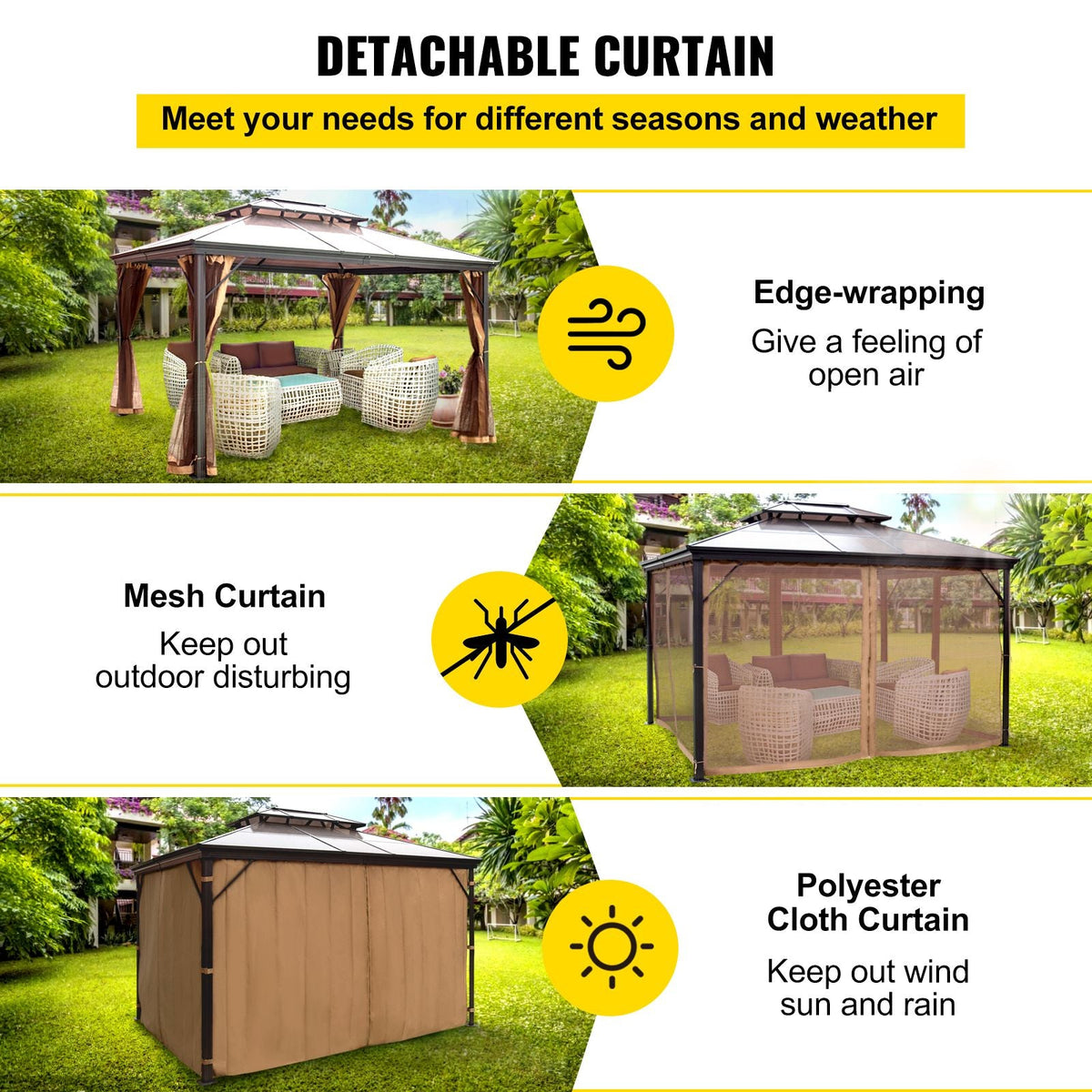 Hardtop Gazebo 10\' x 10\' with Netting - Metal Gazebo Aluminum Permanent Double Tier Roof- Gazebos for Patios, Backyard, Outdoor and Lawn