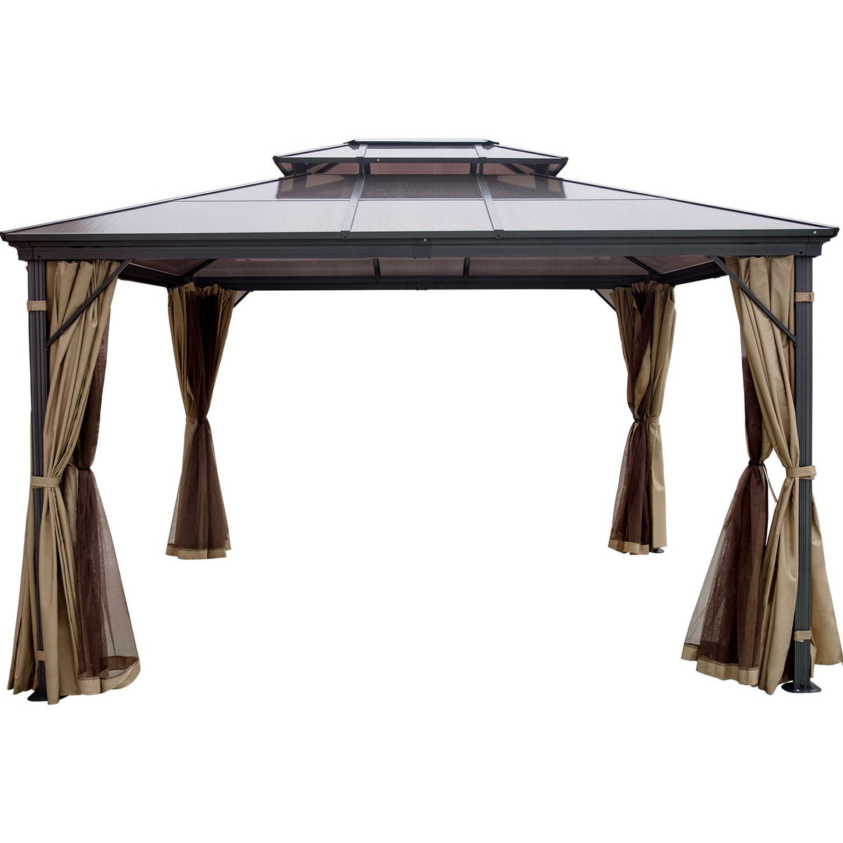 Hardtop Gazebo 10\' x 10\' with Netting - Metal Gazebo Aluminum Permanent Double Tier Roof- Gazebos for Patios, Backyard, Outdoor and Lawn