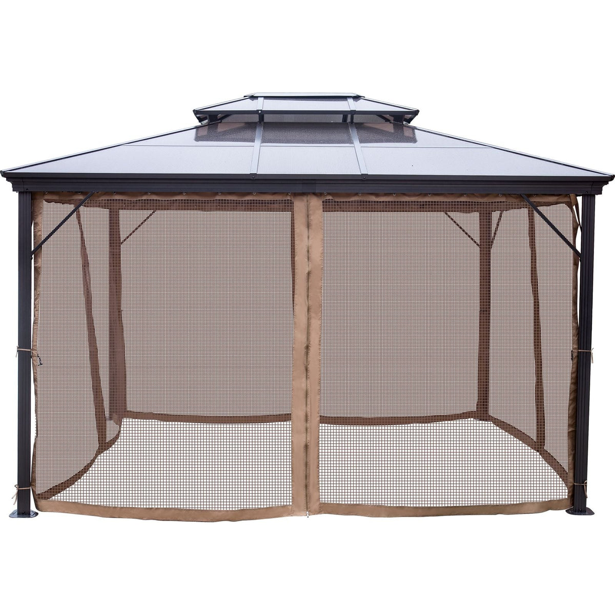 Hardtop Gazebo 10\' x 10\' with Netting - Metal Gazebo Aluminum Permanent Double Tier Roof- Gazebos for Patios, Backyard, Outdoor and Lawn