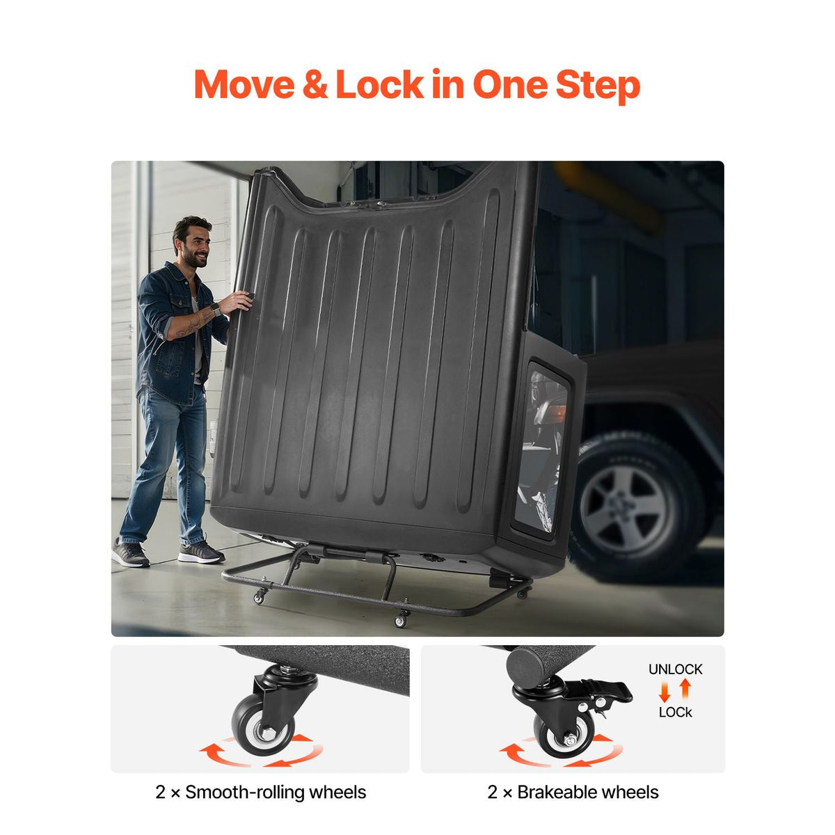 Hardtop Storage Cart, Moveable Sturdy Hard Top Cart, with 3-Adjustable Holes & Thickened Soft Padding, Hardtop Storage Rack with Powder Coating, Fit for Jeep Wrangler TJ, JK