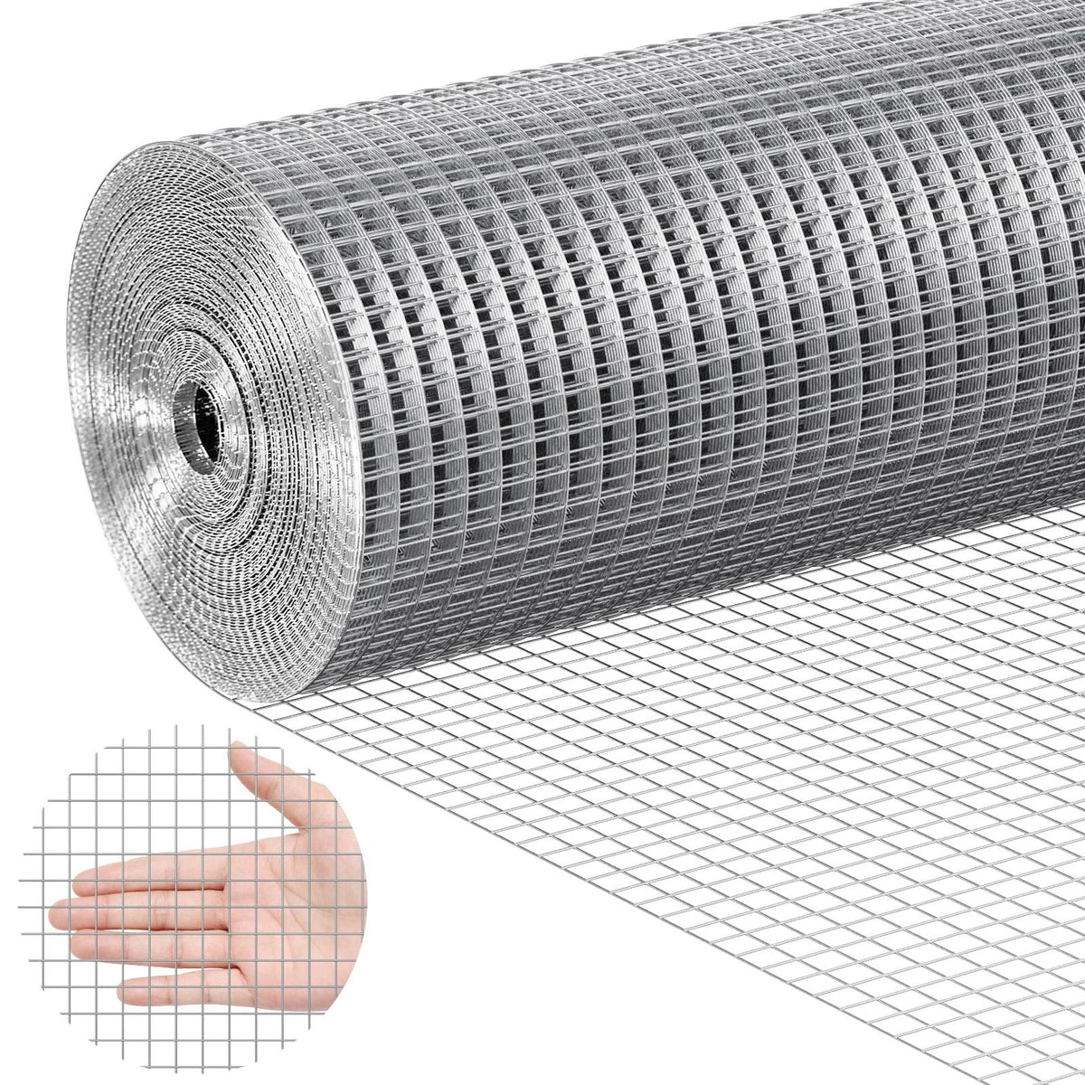 Hardware Cloth 1/2 inch 48 inch x 100 ft 19 Gauge Chicken Wire Fence, Hot-Dip Galvanized After Welding Metal Wire Mesh Roll, Garden Plant Welded Fencing Roll Supports Poultry Netting Cage Fence