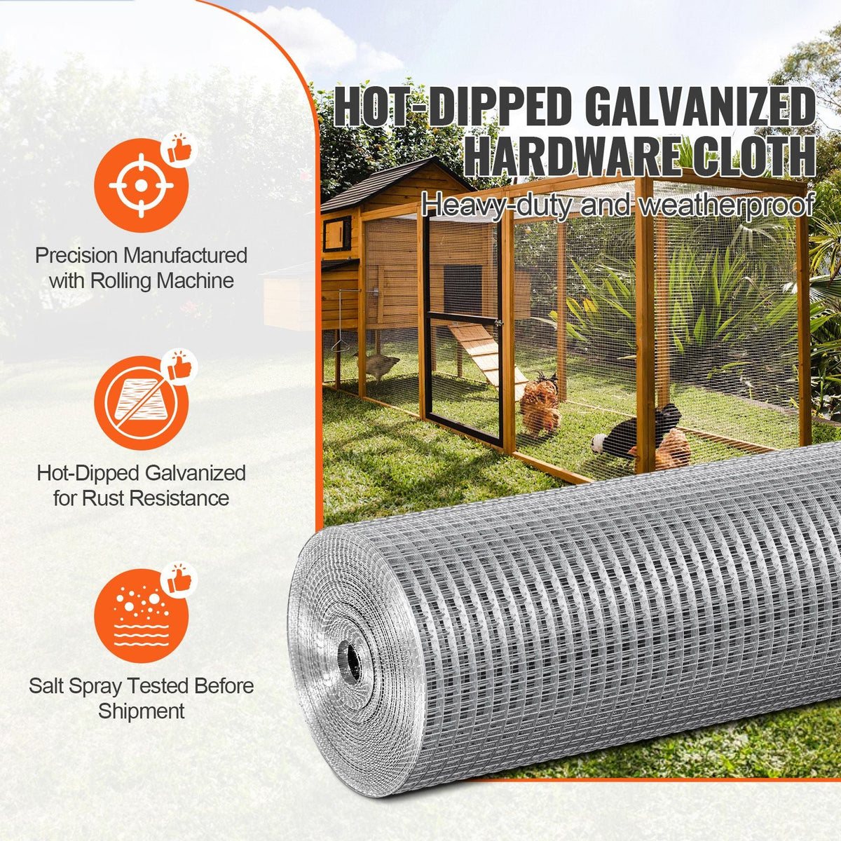 Hardware Cloth 1/2 inch 48 inch x 100 ft 19 Gauge Chicken Wire Fence, Hot-Dip Galvanized After Welding Metal Wire Mesh Roll, Garden Plant Welded Fencing Roll Supports Poultry Netting Cage Fence