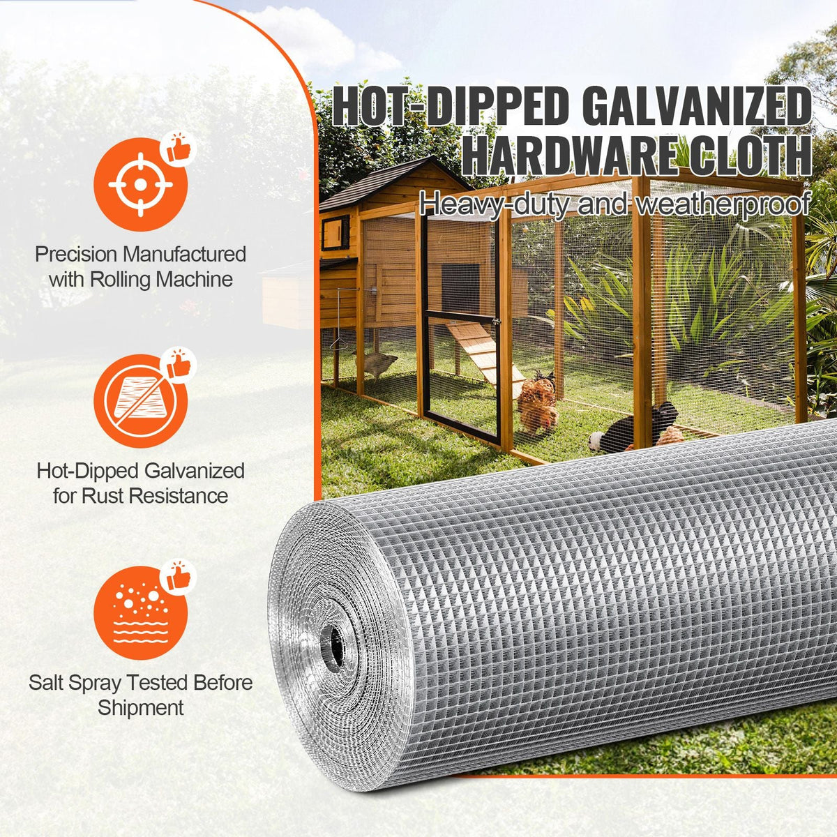 Hardware Cloth 1/4 inch 48 inch x 100 ft 23 Gauge Chicken Wire Fence, Hot-Dip Galvanized After Welding Metal Wire Mesh Roll, Garden Plant Welded Fencing Roll Supports Poultry Netting Cage Fence