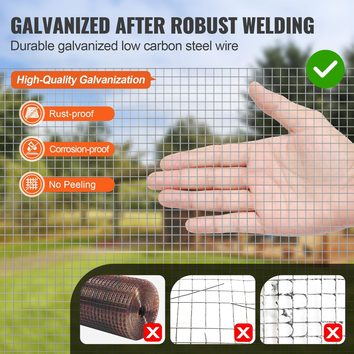 Hardware Cloth 1/4 inch 48 inch x 100 ft 23 Gauge Chicken Wire Fence, Hot-Dip Galvanized After Welding Metal Wire Mesh Roll, Garden Plant Welded Fencing Roll Supports Poultry Netting Cage Fence