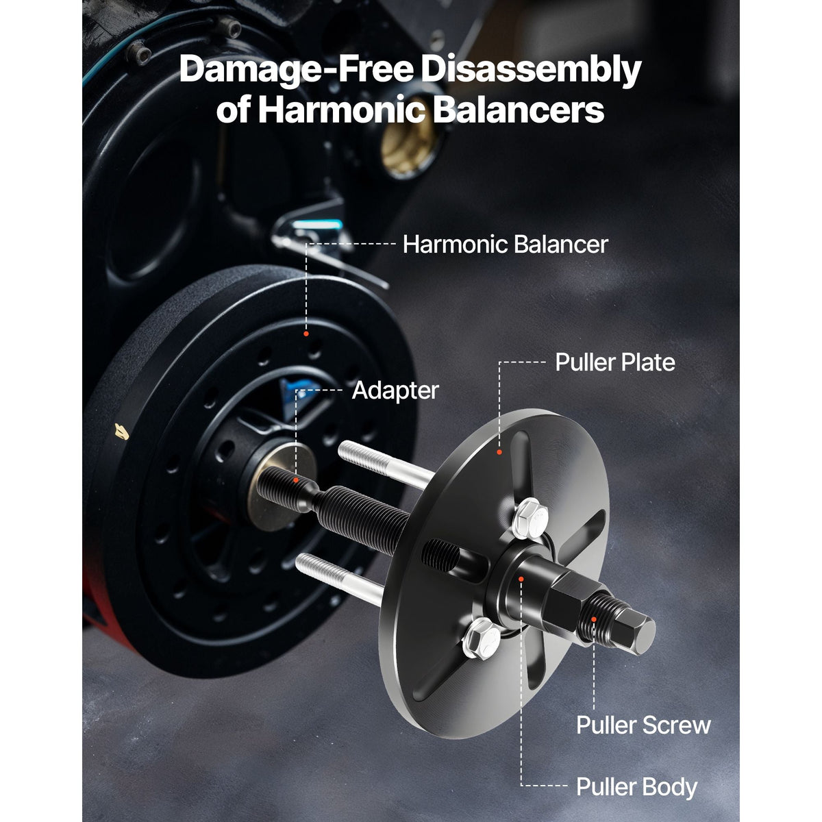 Harmonic Balancer Puller Removal & Install Tool Kit, All-Steel Harmonic Balancer Installer Set Tool Kit for Removing and Installing of Balancers, Flywheels, Crankshaft Pulleys, Steering Wheels