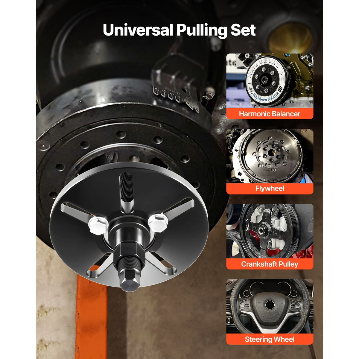 Harmonic Balancer Puller Removal & Install Tool Kit, All-Steel Harmonic Balancer Installer Set Tool Kit for Removing and Installing of Balancers, Flywheels, Crankshaft Pulleys, Steering Wheels