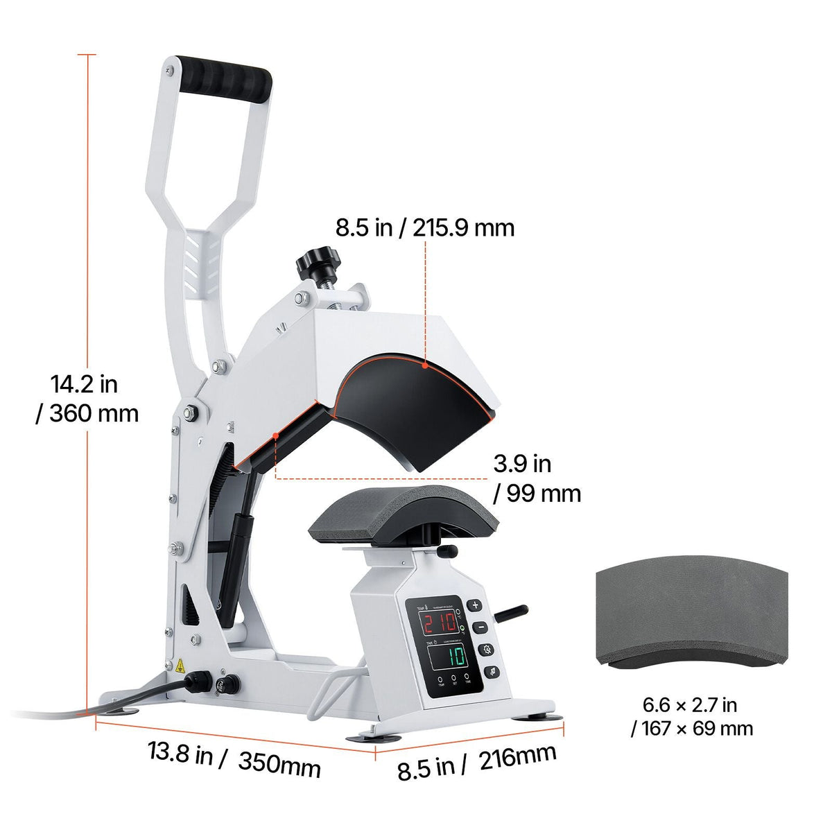 Hat Heat Press Machine, 8.5 x 4 in Large Heating Plate, with Caps Stretcher, Precise Temperature & Time Control, Heat Press for Hats and Caps, for HTV Iron On and Sublimation Projects, White