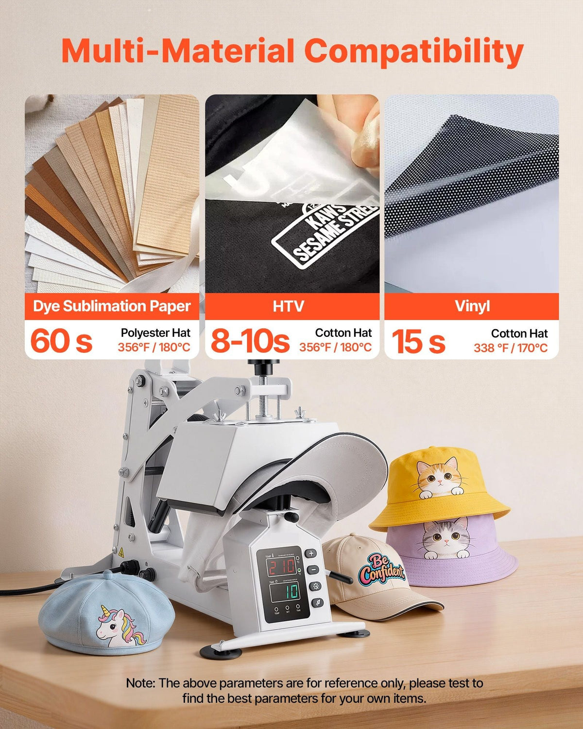 Hat Heat Press Machine, 8.5 x 4 in Large Heating Plate, with Caps Stretcher, Precise Temperature & Time Control, Heat Press for Hats and Caps, for HTV Iron On and Sublimation Projects, White