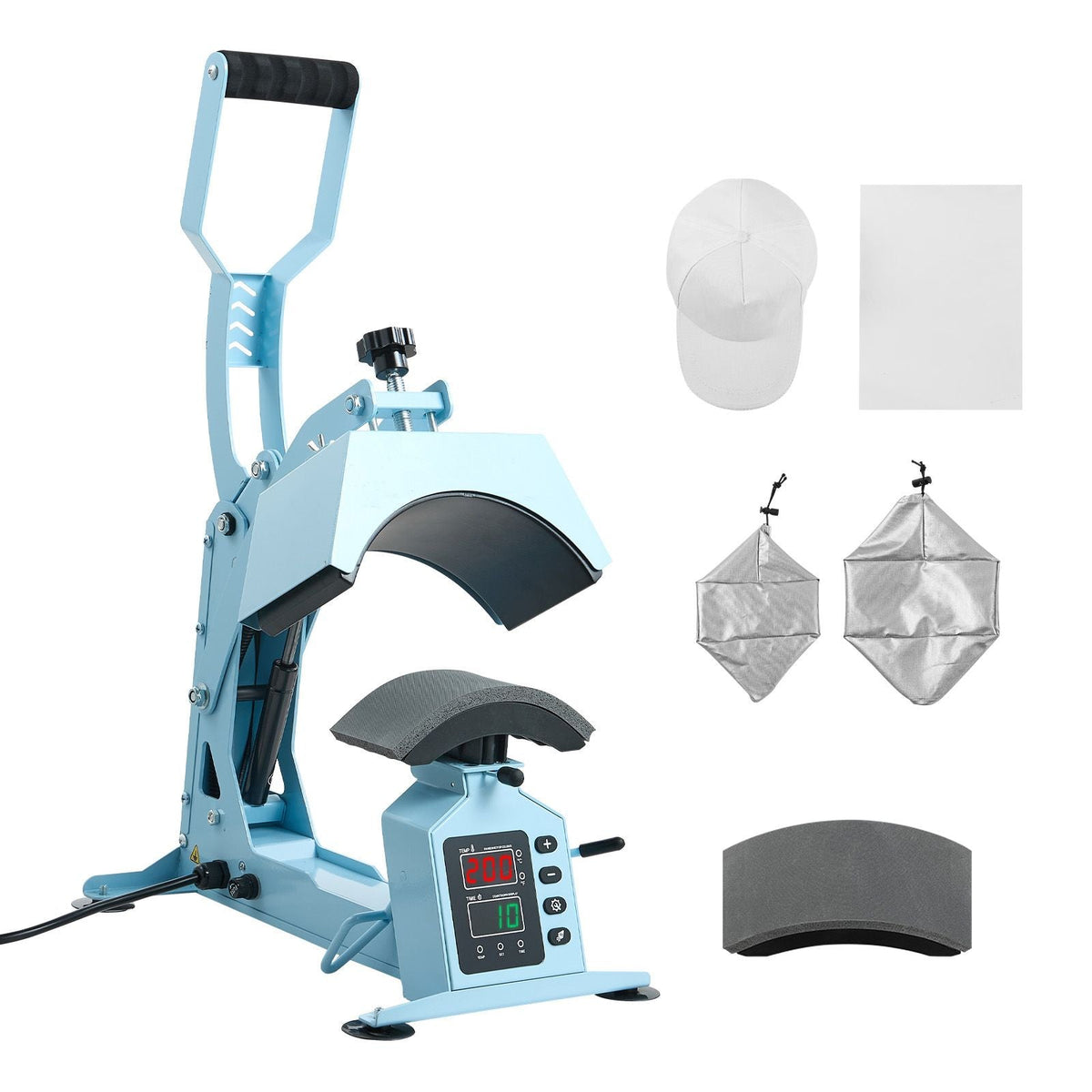 Hat Heat Press Machine, with 2 Interchangeable Platens and Caps Stretcher, Precise Temperature & Time Control, Heat Press for Hats and Caps, for HTV Iron On and Sublimation Projects, Light Blue