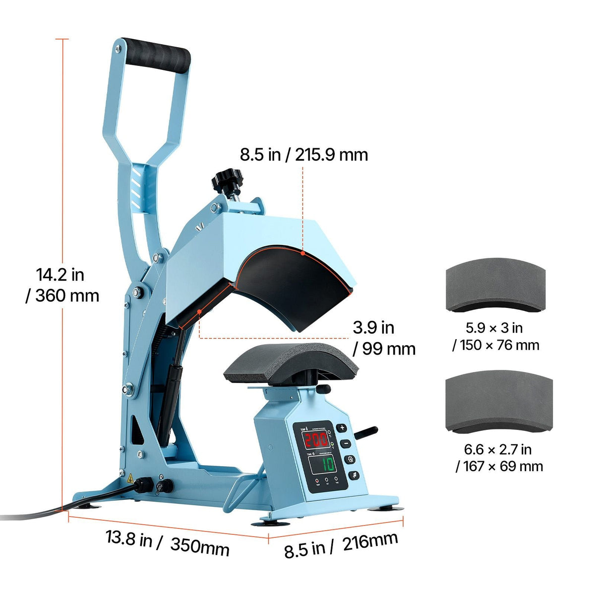 Hat Heat Press Machine, with 2 Interchangeable Platens and Caps Stretcher, Precise Temperature & Time Control, Heat Press for Hats and Caps, for HTV Iron On and Sublimation Projects, Light Blue