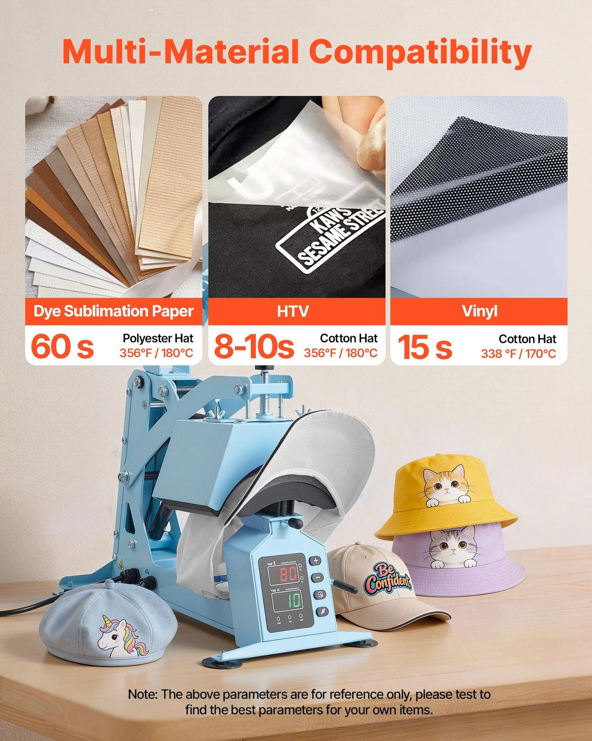 Hat Heat Press Machine, with 2 Interchangeable Platens and Caps Stretcher, Precise Temperature & Time Control, Heat Press for Hats and Caps, for HTV Iron On and Sublimation Projects, Light Blue