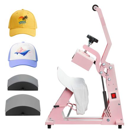 Hat Heat Press Machine, with 2pcs Interchangeable Platens, Precise Temperature and Time Control, Hat Press for HTV Iron On and Sublimation Projects, for Caps, Headbands, Cuffs, Face Masks, Pink