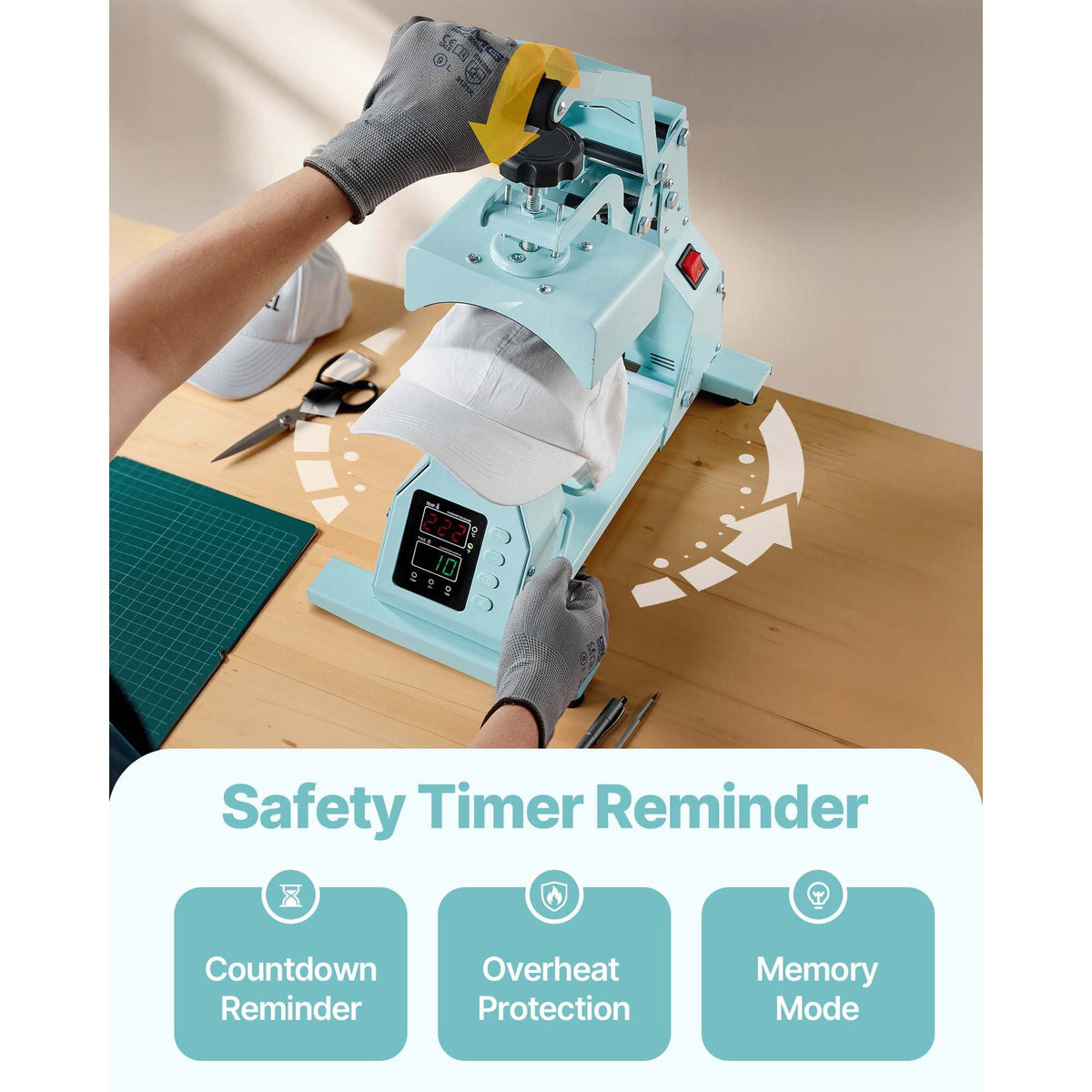 Hat Heat Press Machine, with 4pcs Interchangeable Platens, Precise Temperature and Time Control, Hat Press for HTV Iron On and Sublimation Projects, for Caps, Headbands, Cuffs, Face Masks, Green